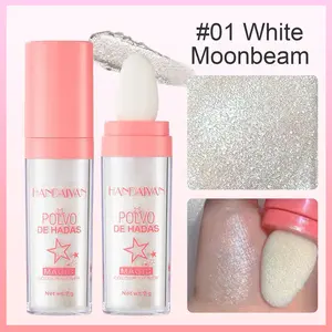 HANDAIYAN Highlighter Powder Glitter Bar #01 White Moonbeam Long Lasting Shimmering Pearly Fairy Makeup for Face & Body with Sponge Tip Christmas Gift
