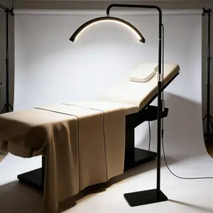 23'' LED Half Moon Lash Lamp for Eyelash Extensions - Flicker-Free Eye-Caring Floor Light with Phone Holder, 360° Rotation, 3 Color Modes