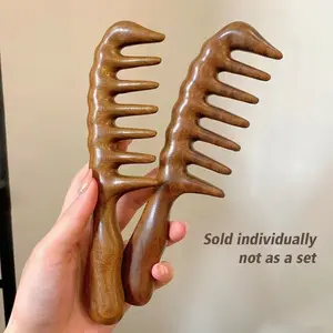 Wooden Wide Tooth Hair Comb, 1 Count Scalp Massage Comb, Curly Hair Detangling & Styling Tool, Hairdressing Comb for Women and Men, Hair Care Comb