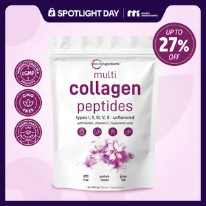 Micro Ingredients Multi Collagen Peptides Powder - Hydrolyzed Protein Peptides (Type I,II,III,V,X) with Hyaluronic Acid, Biotin & Vitamin C Unflavored