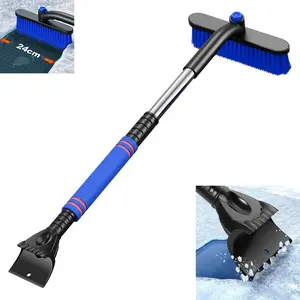 33 Inch Car Windshield Snow Brush & Ice Scraper, Multi-Function Tool, 360° Rotating Head, Thick PVC Bristles, Detachable Assembly, Ergonomic Handle