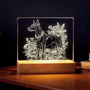 Doberman Night Light - Laser Engraved Acrylic Pet Dog Lamp, USB Powered Warm Bedside Light, Cozy Gift for Home Decor