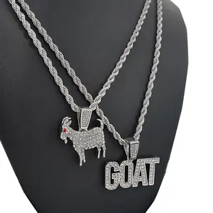 GOAT Cubic Zirconia Pendant & 4mm 20" 24" Rope Chain Hip Hop Style 2 Necklace Jewelry Gift