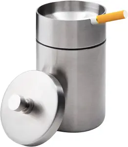 Stainless Steel Auto Ashtrays with Lid Car Ashtray Smell Proof Portable Smokeless Detachable Windproof Extinguished Butt Bucket Ash Tray for Car Cup Holder (Silver)