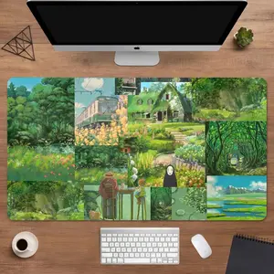 RGB Anime Mouse Pad, Kawaii Studio Ghibli Desk Mat,  Aesthetic Ghibli Collage Desk Mat, Vintage Green Cottagecore Play Mat