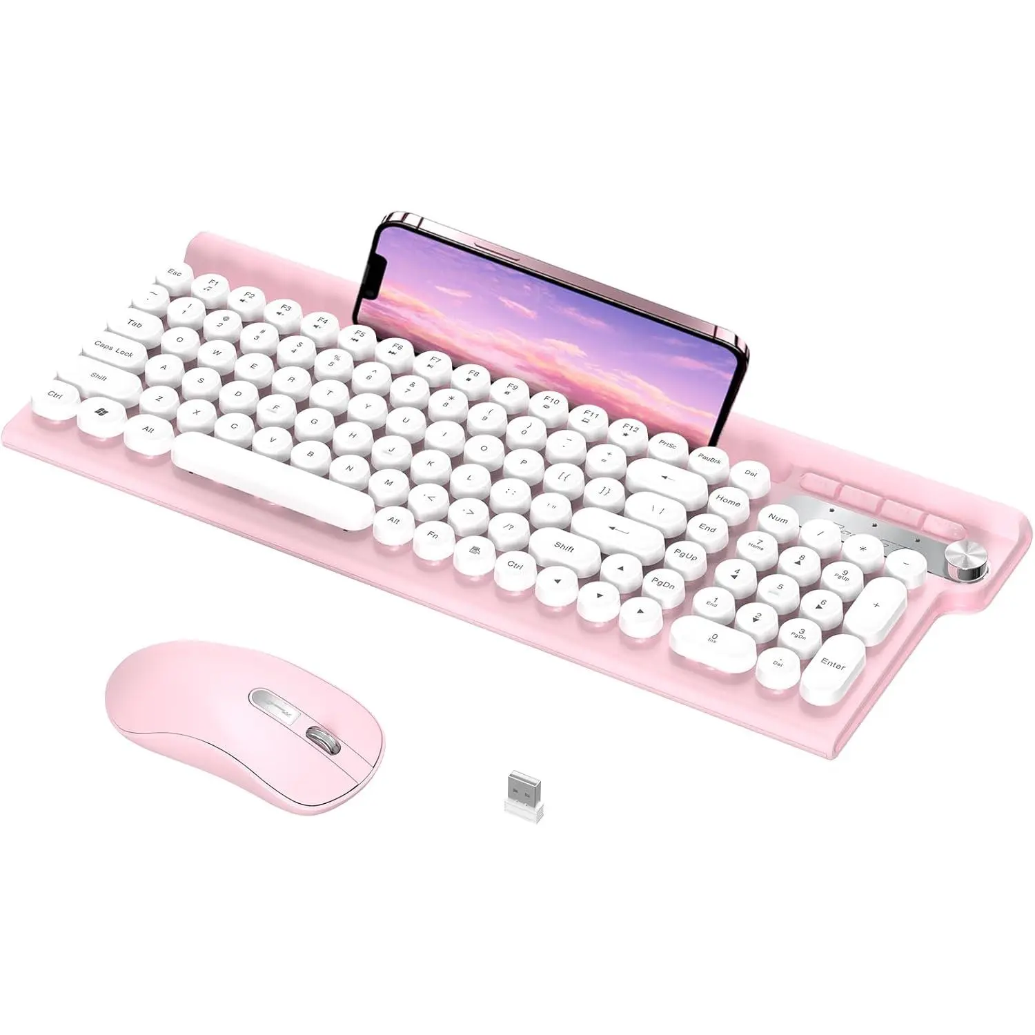 RaceGT Wireless Keyboard and Mouse Combo,Cute Retro Typewriter Keyboard with Silent Mouse Combo,Multimedia Hotkeys, 2.4GHz Cordless for Windows PC, Desktop Laptop(Pink) office supplies