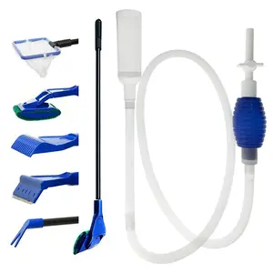 Aquarium Fish Tank Cleaning Kit Tools Algae Scrapers Set 5 in 1 & Fish Tank Gravel Cleaner - Siphon Vacuum for Water Changing and Sand Cleaner