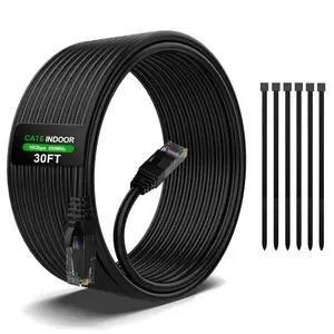 30FT Cat6 Ethernet ,  6 Patch , Cat6 Internet , UTP Network , Indoor and Outdoor, PoE, 24AWG CCA, Compatible for PC, Laptop, Router, , Server, with 25  Ties - Black