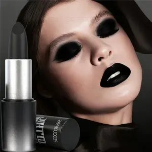 1PC Velvet Matte Black Lipstick, Rich Gothic Style, High Pigmentation, Non-sticky Formula, Multi-purpose, Non-stick Cup, Create A Charming Music Festival Halloween Look