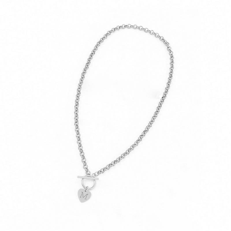 Trendy Daily Stainless Steel Necklace, New A-Z Letter & Heart Pendant OT Clasp, Durable Stylish Accessory Gift for Daily Wear