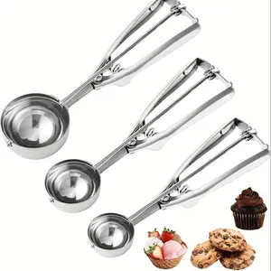 [Baking Cookie Scoop] 1/3pcs Stainless Steel Ice Cream Scoop, Cookie Scoop Dough Scoop, Baking Stainless Steel Scoop with Trigger Release, Suitable for Cupcakes, Ice Cream, Muffins, Meatballs, Melon Balls, Kitchen Gadgets