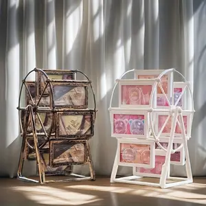 Vintage Rotating Ferris Wheel Photo Frame Set, 8pcs 4 Inch Frames, Sturdy Frame, Elegant Home Décor for Living Room & Bedroom, Ideal Gifting Option