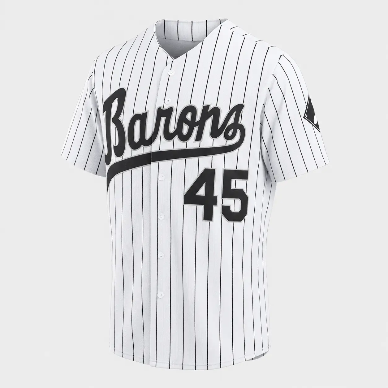 Barons 45 Baseball Jersey, 90s Retro White Pinstripe Button Up Shirt, Unisex Hip Hop Sportswear Jersey for Men and Women