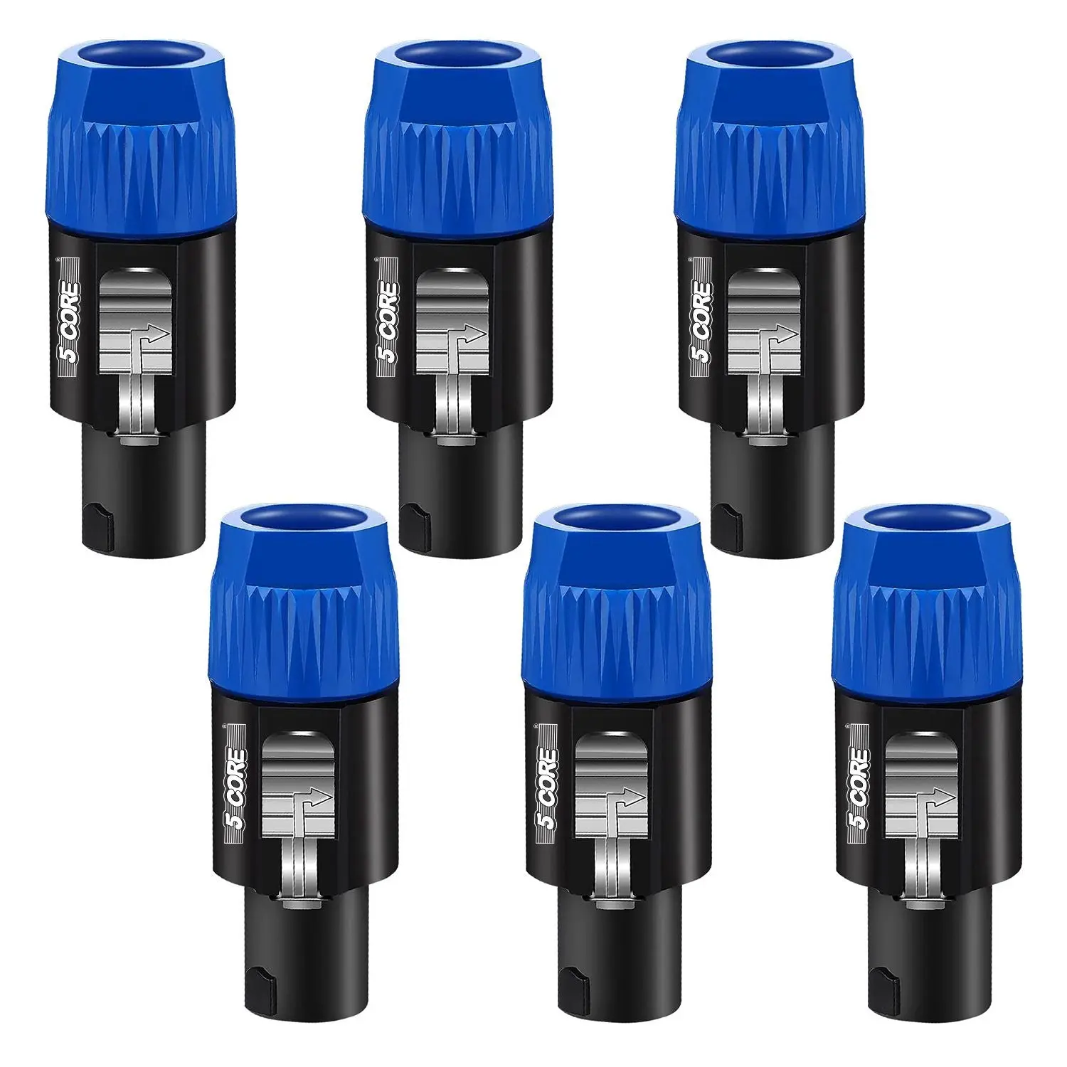 5 Core 4 Pole Speakon Connector 6 Pieces with Twist Lock Audio Jack Male Plug ?Loud Speaker to Amplifier Plug - 4 Conductor Speak-On Cable Adapter Replacement - SPKN BLU 6PCS