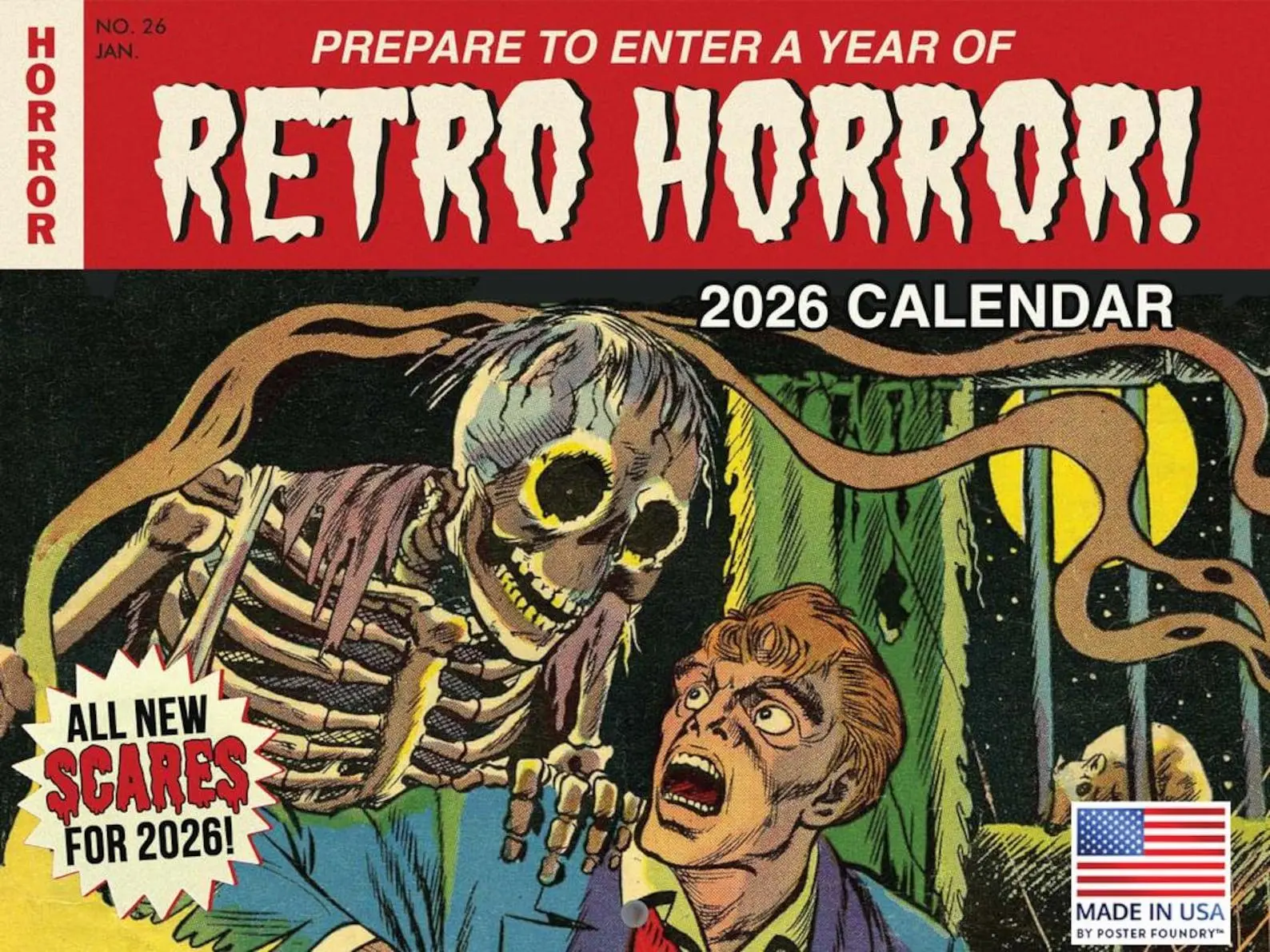 Retro Horror 2027 Wall Calendar | Classic Monsters, Made in USA