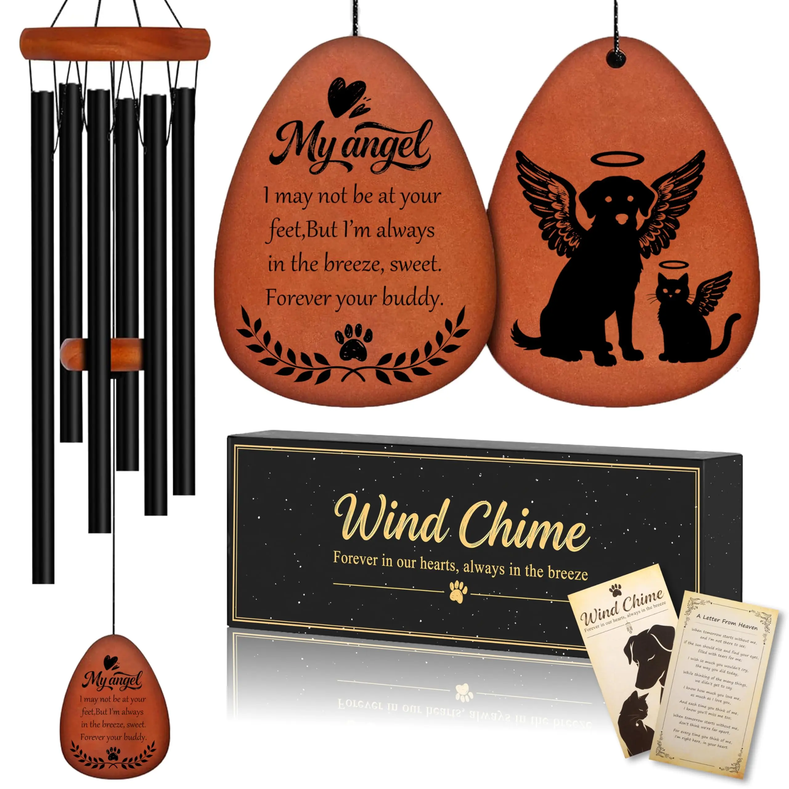 Pet Memorial Wind Chimes, Dog Memorial Gifts for Loss of Dog, Sympathy Bereavement Gift for Remembrance, in Memory of Dogs Cats, Pet Loss Gifts