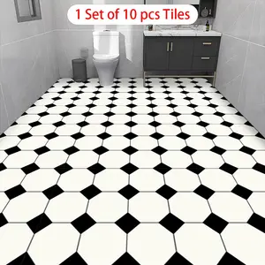 10-Piece Self-Adhesive Floor Stickers & Retro Star Geometric Pattern Waterproof Oilproof Removable Kitchen Bedroom Flooring Decorative Floor Sticker