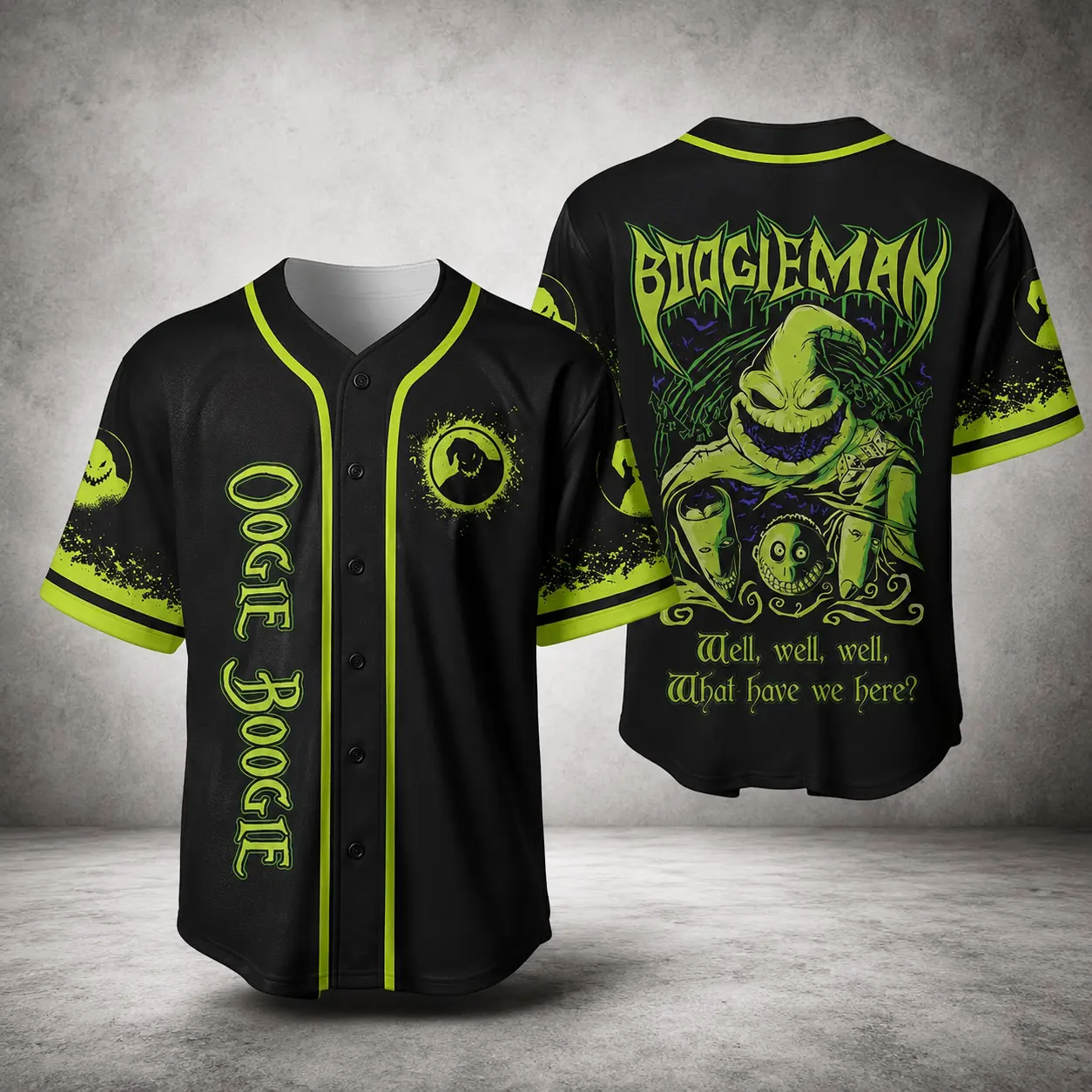 [Halloween Outfits] Halloween Oogie Boogie Baseball Jersey – Well Well Well Spooky Button Up Shirt, Halloween Horror Fan Apparel, Unisex S-5XL