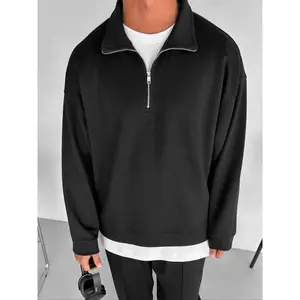 Men's Half-Zip Stand Collar Sweatshirt, Casual Fashion Pullover for Daily Wear, Simple Style Long Sleeve Top for Men