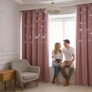 1pc Easy Installation Star Cutout Blackout Curtains For Temporary Housing Pink High Blackout Thermal Insulated Privacy Protect Same Color Both Sides
