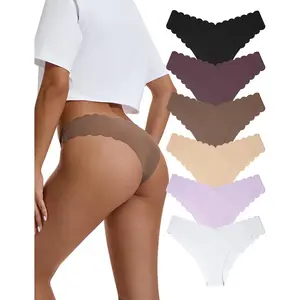 Women's 6 Pack No Show Cheeky Panties V-waist Seamless Bikini Underwear