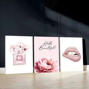 3pcs Fragrance Wall Art, Romantic Blooms Poster, Sparkling Kiss Art Prints, Modern Chic Home Decor, Modern Wall Paintings, Modern Art Design, Cozy Canvas Posters Wall Arts, Art Wall Decoration, Decor for Living Room, Bedroom, Housewarming Gift, With Frame