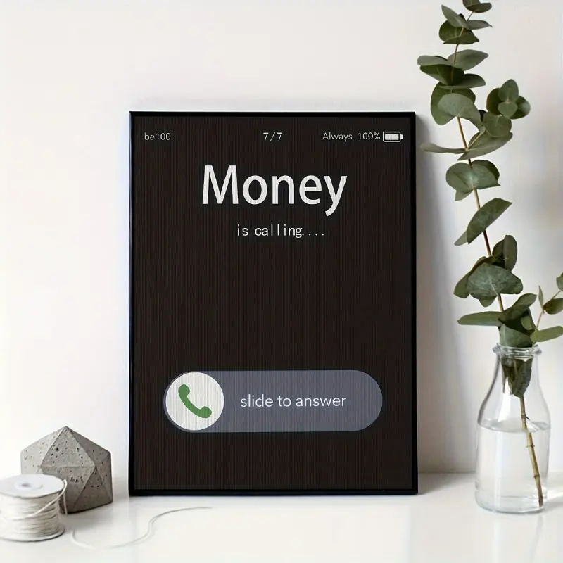 Waterproof "Money Is Calling" Artistic Canvas Wall Art - Modern Motivational Hanging Poster, Luxury Mindset Painting for Bedroom, Living Room Home Decoration Gift Idea