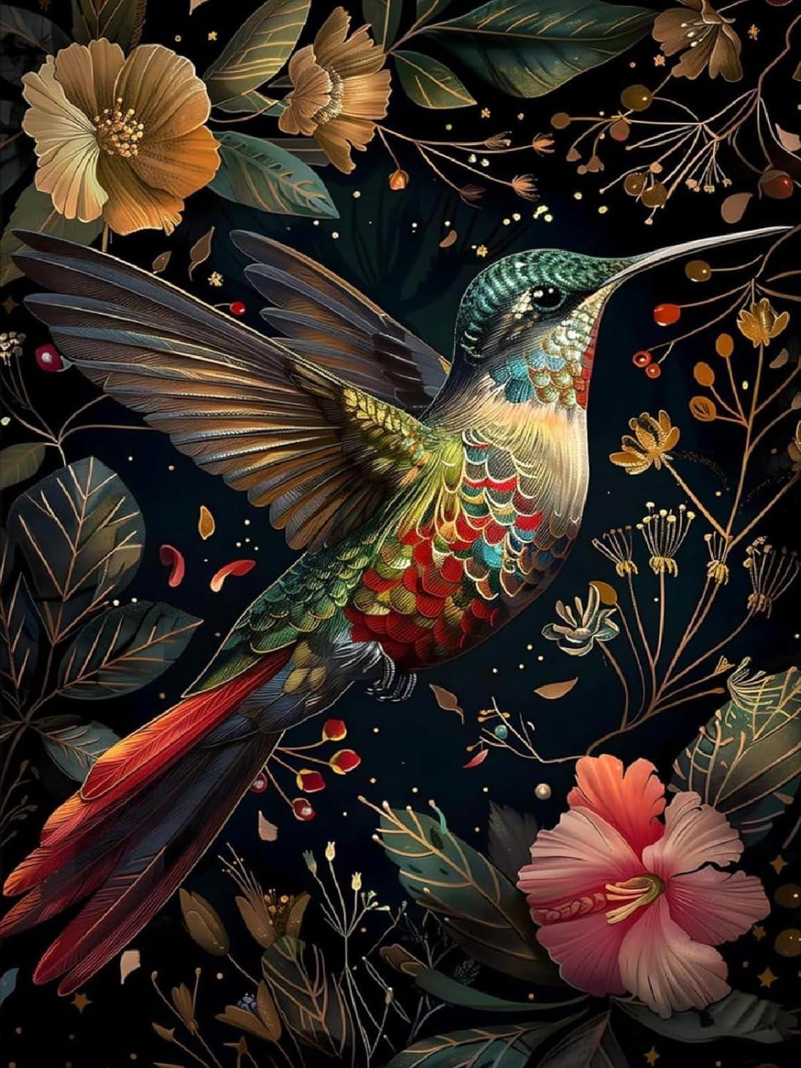 GemZono 5D Diamond Painting Kit, Vibrant Iridescent Hummingbird, Vintage Warm-Tone Floral Leaves, Dark Starry Background, Tropical Diamond Art Botanical Art Crystal Rhinestone DIY Wall Decor Gift (Toys & Hobbies, Needlework) GemZono 5D Diamond Painting Kit, Vibrant Iridescent Hummingbird, Vintage Warm-Tone Floral Leaves, Dark Starry Background, Tropical Diamond Art Botanical Art Crystal Rhinestone DIY Wall Decor Gift (Toys & Hobbies, Needlework)