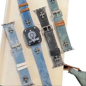 Crocker Tie-Dye Denim Replacement Band for Apple Watch - Unique Artistic Design, Comfortable, Durable, Easy Installation, Adjustable Length, Compatible with Multiple Models