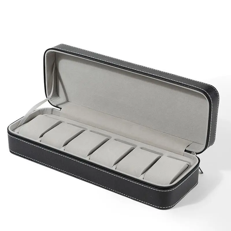Watch Storage Box without Watch, 1 Count Dust Proof 6-slot PU Leather Jewelry Storage Organizer with Lid, Jewelry Organizer for Home Bedroom Vanity Dr
