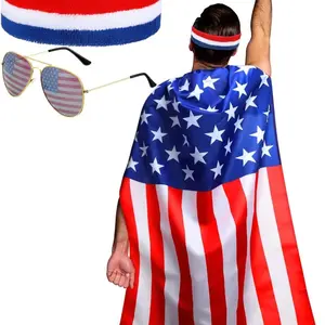 Frienda American Flag Costume Cape, Retro 80's USA Sunglasses and Flag