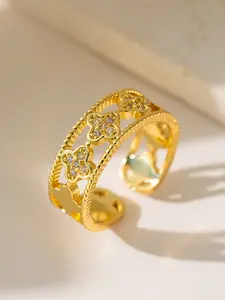 Charming Clover Rings for Women Lucky Four-Leaf Clover Design, Stackable Cuff Rings with Synthetic Gemstone, Perfect Gift for Party & Birthday