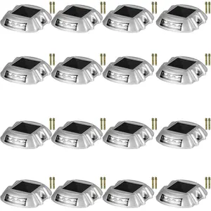 VEVOR Driveway Lights 16-Pack Solar Driveway Lights Bright White with Screw Solar Deck Lights Outdoor Waterproof Wireless Dock Lights 6 LEDs for Path Warning Garden Walkway Sidewalk Steps
