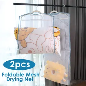 2 Counts Bed Pillows Drying Rack, Plush Doll Dryer Rack Hanger Organizer Mesh Net Bags for Bedding Throw Pillows Inserts Down Alternative Fill Memory Foam Pillow Cervical Pillows