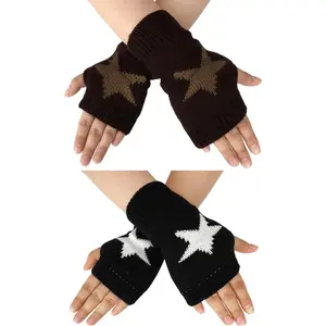 2 Pairs Y2K Star Gloves Autumn Winter Fingerless Star Knitted Gloves for Women Warm Thumb Hole Warmers Glove