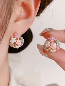 Pastel Teardrop Earrings Plated 18k Multi-Colored Resin Flowers and Pearls, Romantic Vintage Women's Jewelry