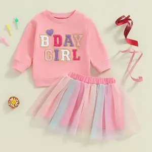 Kayotuas Toddler Baby Girl Birthday Outfit Birthday Girl Shirt and Tutu Skirt Set Cake Smash Outfits 2 Piece Fall Dresses