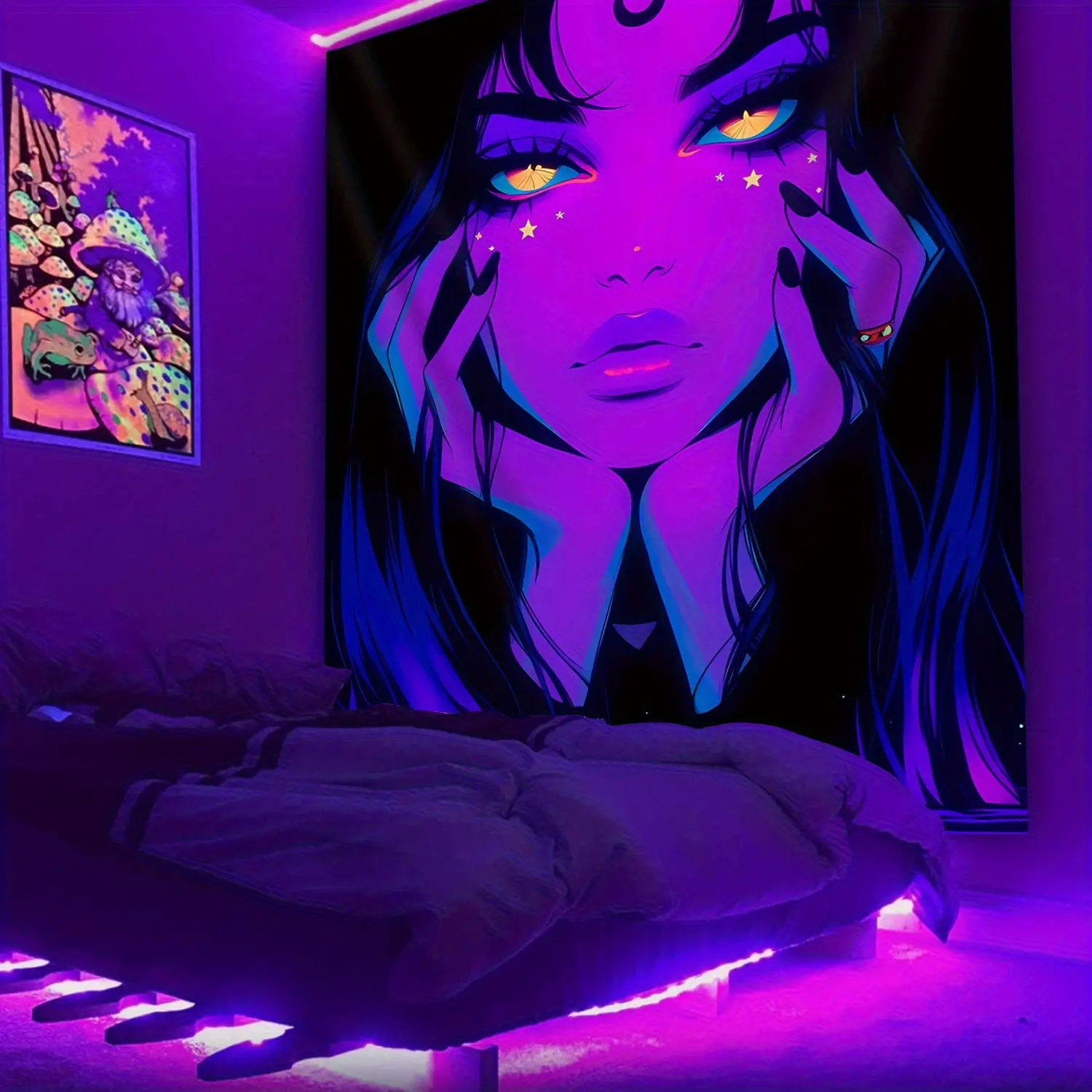 1pc Stylish Neon Woman Tapestry - Large Aesthetic Wall Hanging with Vibrant Purple & Blue Illustration, Perfect for Bedroom, Office, Living Room Decor - Easy Hang, No Installation Needed, Cozy Bedroom Decor | Artistic Wall Hanging | Easy Hang Fabric Gift