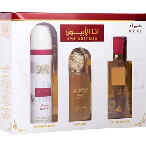 Lattafa Ana Abiyedh Rouge Set-Eau De Parfum Spray 2 Oz & Perfumed Spray 6.67 Oz & Fresh Hair Mist 1.7 Oz For Unisex