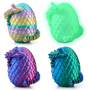 4 Pcs 3D Printed Dragon Eggs with Laser Dragon, Cool Articulated Toys for Kids Christmas Stuffers Party Favors, Classroom Prize Gifts for Boys Teen Girls (Purple+Blue+Rainbow+Glow)