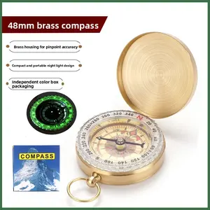 Pure Copper Compass G50 Pocket Watch Flip Compass Outdoor Mountaineering Multifunctional Luminous Compass with Cover