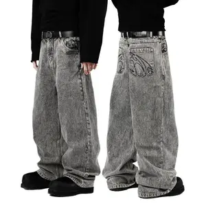 1990s retro street embroidered jeans for men; R&B solid color loose straight-leg pants for women; Y2K Harajuku hip hop punk style men’s jeans