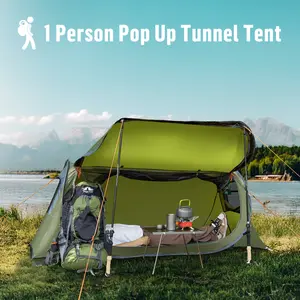 Night Cat 1-Person Pop-Up Tunnel Beach & Tiny Tent for Camping - 87in L x 29in W x 31.5in H, Waterproof Polyester, Instant Easy Setup, Windproof, Porch Design, Compact Pack, Lightweight Portable, Fits Camping Cot (Cot Excluded), Father's Day Gift Idea, Be
