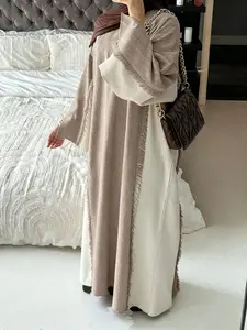 Women's Fringe Trim Dresses, Modest Casual Long Sleeve Dress for Daily Wear, Women's Islamic Clothing for All Seasons, Modesty Muslim Clothing
