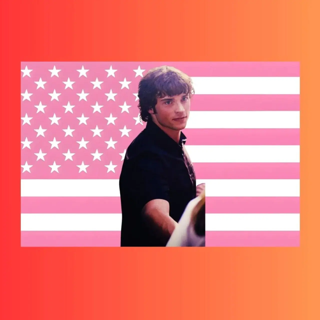 Tom Welling Pink American Flag Tapestry | Smallville Superman Wall Art | TV Heartthrob Fan Decor | Bedroom Tapestry
