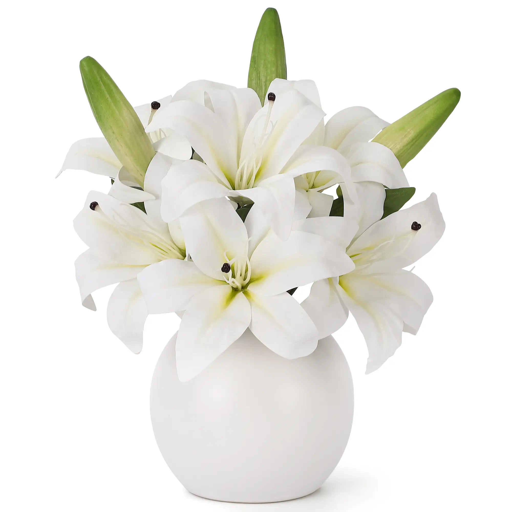 Realistic Artificial Lilium Flowers Bouquet, 6 Lifelike Heads, Faux Floral Arrangement for Home Decor, Table Centerpiece and Living Room Display