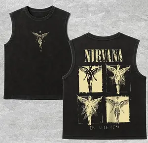 Vintage In Utero Chaos Angel Grunge Washed Tank Top, Gym Essential, Vintage Casual Crewneck Short Sleeves Menswear T-shirt Classic Cotton Fabric Streetwear