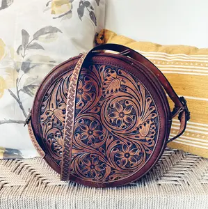 Round Rock Western Leather Canteen Crossbody Purse