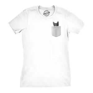 Womens Pocket Cat Funny Printed Peeking Kitten T shirt for Ladies Funny Womens T Shirts Cute Vintage Fashion Casual Ladies T-Shirt Gift Funny Cat Top Women's Novelty Tees White