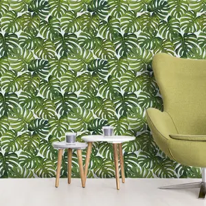 Modern Plant Removable Wallpaper, Waterproof and Durable, Self-Adhesive Leaf Design, Ideal for Home and Commercial Decor